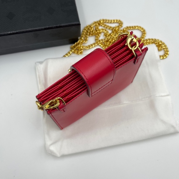 NEW MCM Mena cardholder leather wallet with chain bag in red full set - Picture 9 of 15